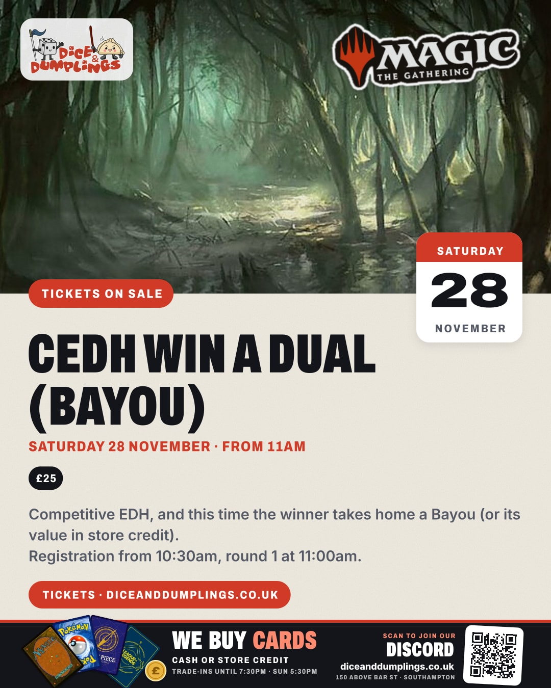 MTG cEDH Win a Dual (Bayou) Ticket Saturday 28th November 11:00am poster