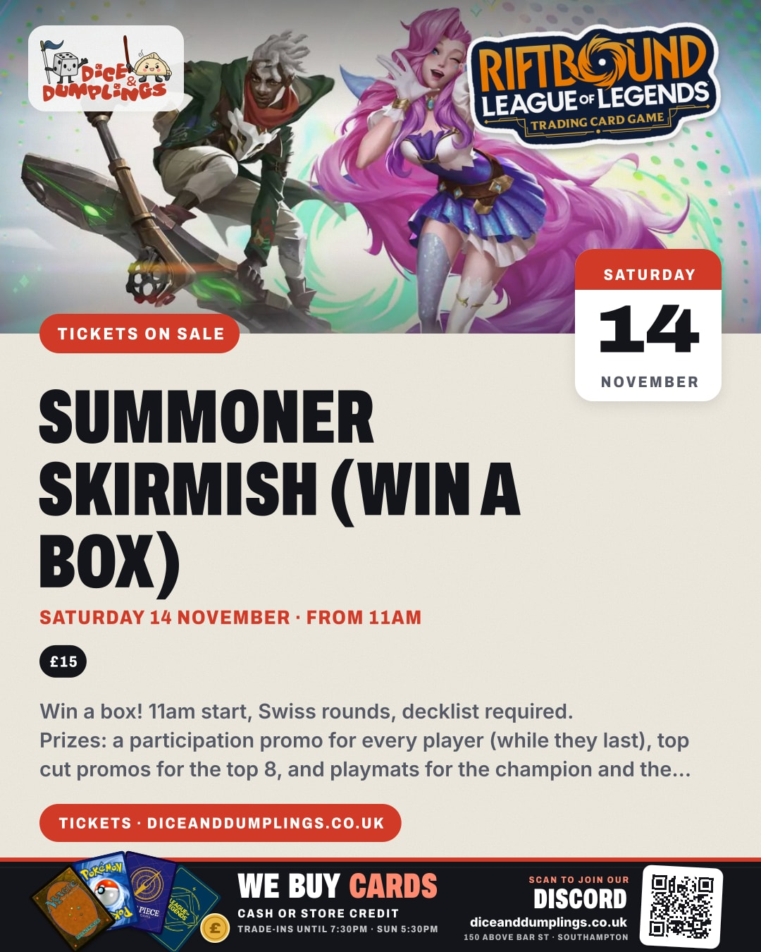 Riftbound Summoner Skirmish: Win a Box Ticket Saturday 14th November 11:00am poster
